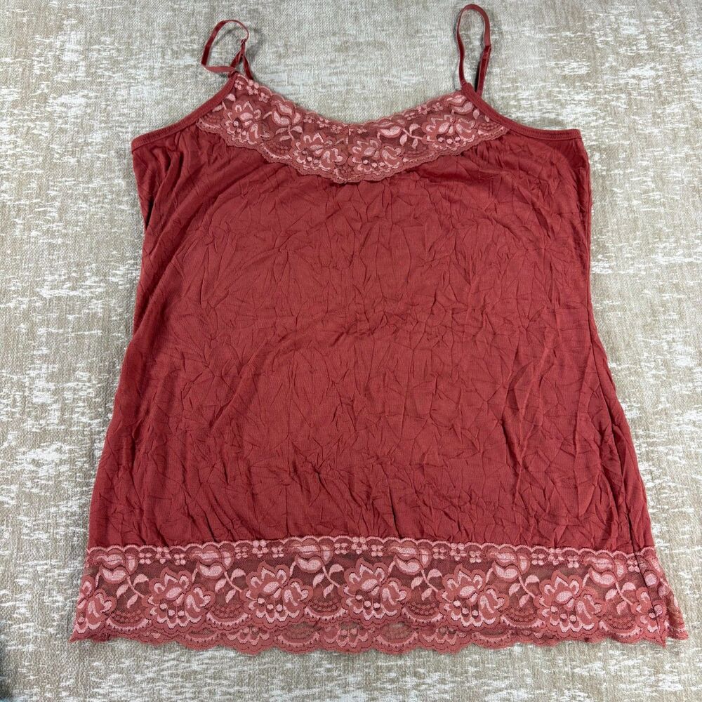 Maurices Coral Red Crinkle Lace Trim Cami Tank Top Size Large